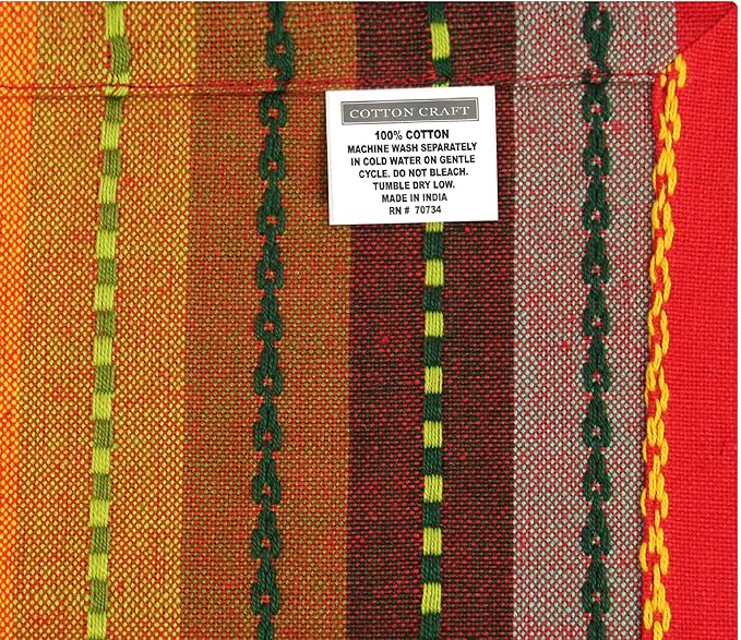 COTTON CRAFT Salsa Stripe Cloth Napkins - 12 Pack - Luncheon Brunch Dinner Table Napkins - 100% Cotton Everyday Harvest Autumn Fall Orange Holiday - Reusable Washable Absorbent - 17x17- Red Rust Multi