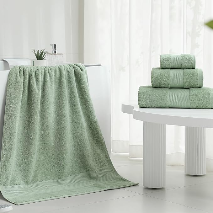 Simple&Opulence Premium 100% Cotton Towel Set 6 Piece，Soft Absorbent Towels for Bathroom,Hotel and Spa,2 Bath Towels 28"x55" 2 Hand Towels 16"x28" & 2 Washcloths 12"x12" (Sage Green)