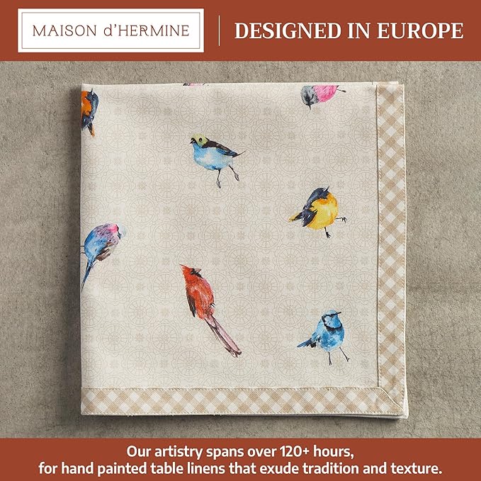 Maison d' Hermine Cloth Napkins Set of 4 100% Cotton Everyday Reusable Square Napkins Cloth Washable, Dinner, Party, Wedding, Restaurant, Spring/Summer (Birdies On Wire, 20" x 20")
