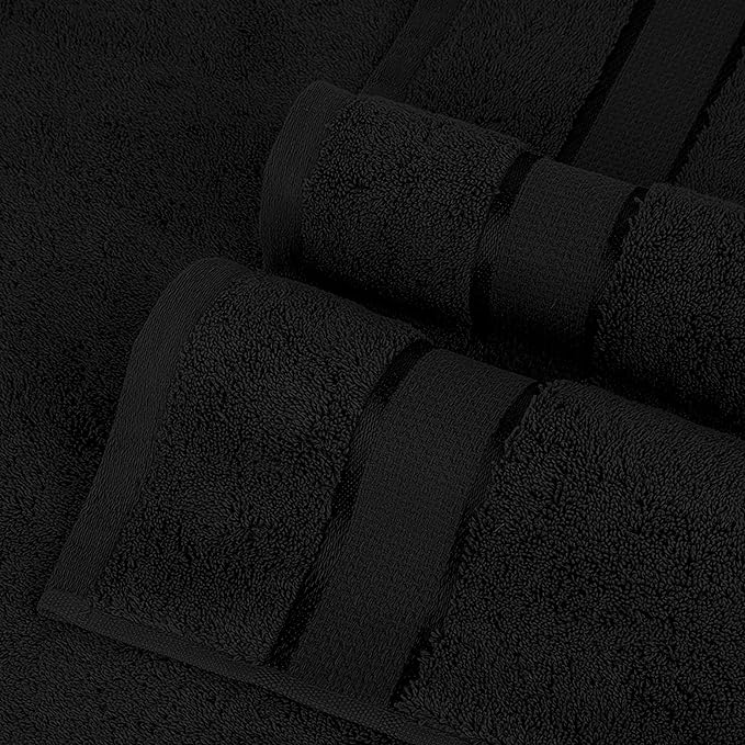 Elegant Comfort Premium Cotton 8-Piece Towel Set, Includes 4 Washcloths, 2 Hand Towels and 2 Bath Towels, 100% Turkish Cotton - Highly Absorbent and Super Soft Towels for Bathroom, Black