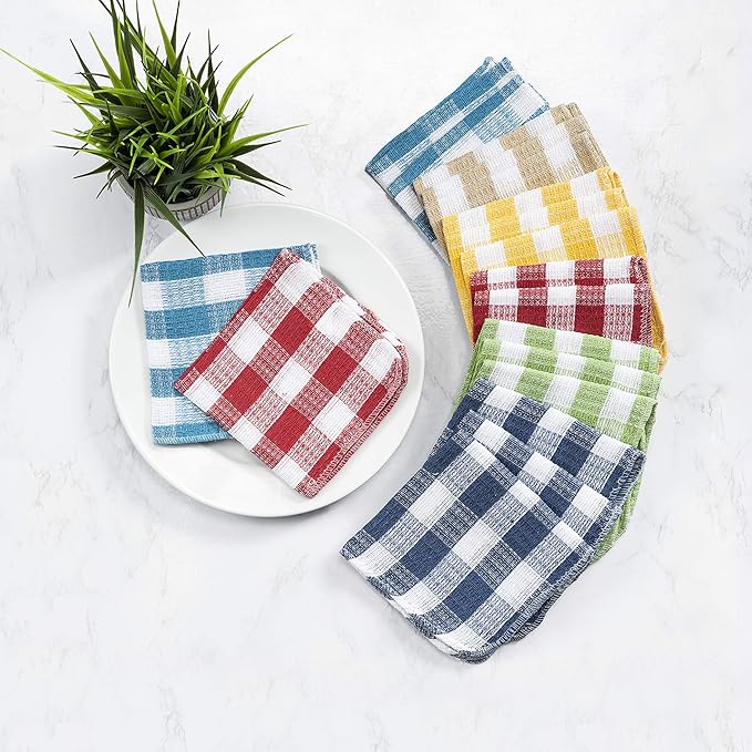 American Linen 12 Cotton Kitchen Dish Cloths Value Pack– Vibrant, Reusable and Washable Dish Cloths -12-Pack Set Quality Hand Cloths 12x12 inches Waffle Weave Total Weight 250 Grams