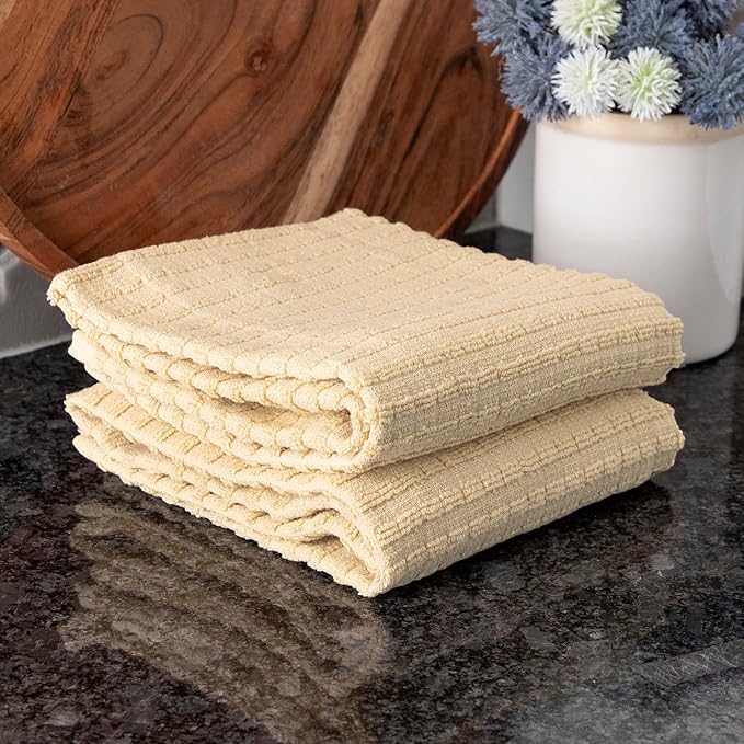 Ritz Royale Collection 100% Combed Terry Cotton, Highly Absorbent, Oversized Kitchen Towel Set, 28" x 18", 2-Pack, Solid, Latte
