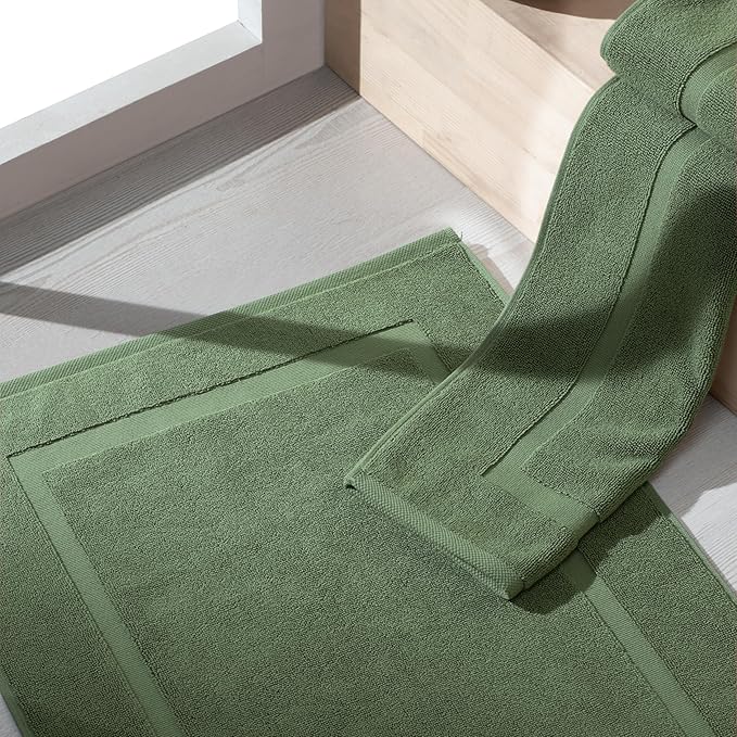SALBAKOS 100% Turkish Cotton Bath Mat Set 2-Piece - 20x34 inch, Hotel & Spa Collection, Soft, Absorbent, Long Lasting, Durable Bathroom Rugs | Made in Turkey (Green, 2 Bath Mats)