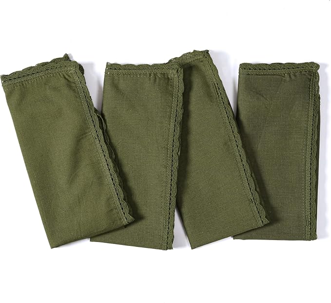 Ramanta Home Linen Flax Cloth Napkins Set of 12 Olive Green, 18x18 Inch | Easter Premium Cotton Linen Flax Lace Soft & Durable | Washable Ideal for Spring Basket Décor, Wedding, Kitchen, Everyday Use