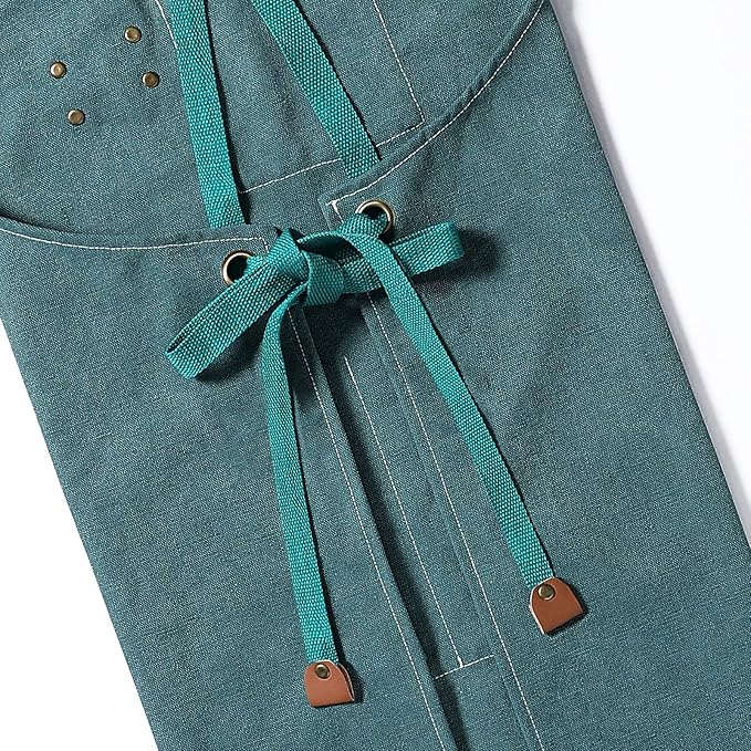 AFUN Chef Aprons for Men Women with Oversized Pockets, 16-Ounce Cotton Canvas Cross Back Heavy Duty Work Apron (Dark Green)