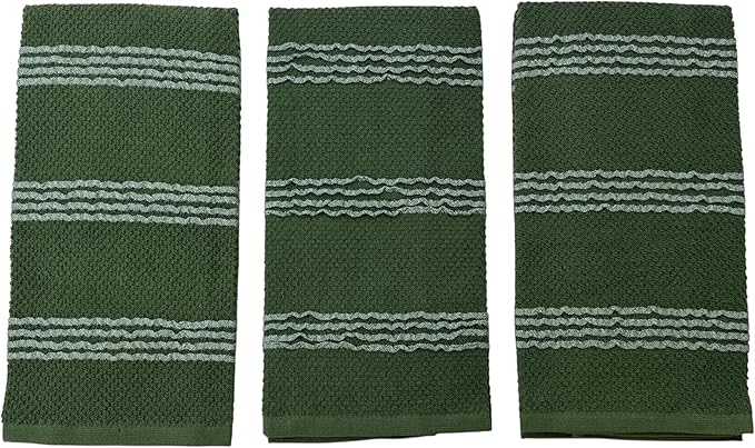 Serafina Home Dark Forest Green Kitchen Hand Dish Towels: Oversized 18" x 28",100% Cotton Soft Absorbent Dish Cloths for Cleaning Drying Set of 3 Multipurpose for Everyday Use