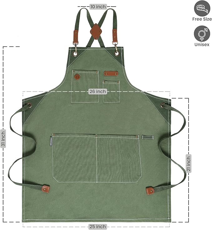 Chef Apron, Recycled Cotton Kitchen Apron with an Adjustable Neck with Long Ties, for cooking, baking