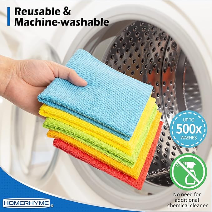 Microfiber Cleaning Cloth, 100 Pack Cleaning Rags Microfiber Towel Bulk Absorbent Lint-Free Wash Cloths, All-Purpose Towels for Cars, Shop, Automotive, Garage, Home and Kitchen 11.5"*11.5"