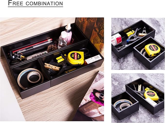Bamboo Drawer Organizer Box for Office Home Black Orgnizer Boxes Office Organizer Boxes, Black 12"*4"