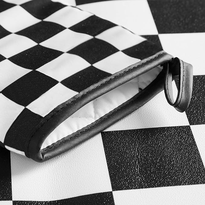 Ohocut Black and White Checkered Oven Mitts Heat Resistant, Vintage Retro Checkerboard Cute Oven Mitts, Non-Slip Silicone Kitchen Oven Gloves 1 Pair 7''x13''