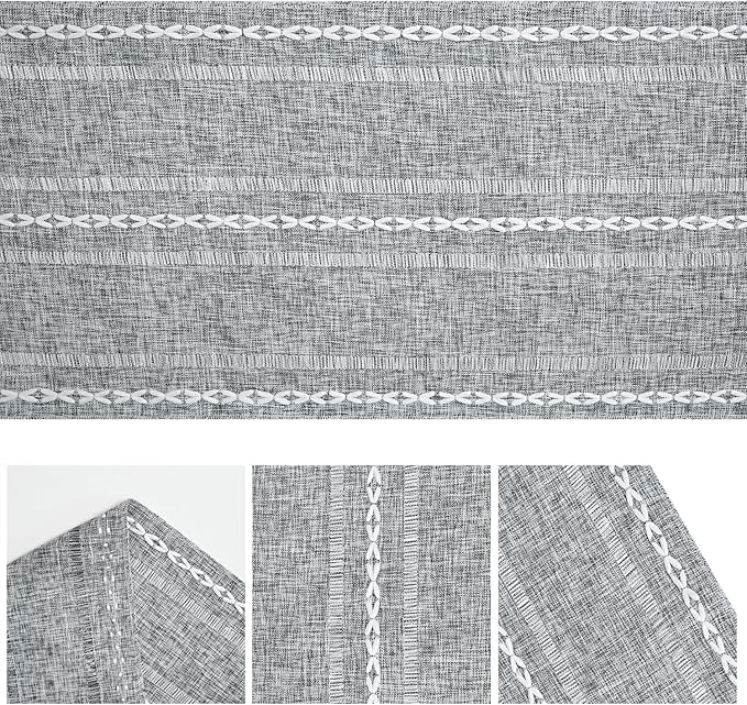 Artoid Mode Dark Grey Rustic Cotton Linen Table Runner, Seasonal Embroidered Hollow Kitchen Dining Table Decoration for Home Party Decor 13x36 Inch
