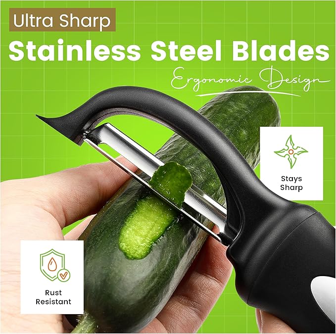Spring Chef Vegetable Peelers for Kitchen - Stainless Steel Swivel, Y & Julienne Peelers, Potato Peelers with Soft Grip Handles, Kitchen Utensils Set of 3 for Fruits, Veggies, Apples, Carrots