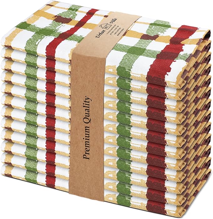 Urban Villa Cloth Napkins Set of 12 20x20 Inches 100% Cotton Napkins Cloth Washable Durable Reusable Absorbent Table Dinner Napkins Cloth for Thanksgiving Hotel Lunch Restaurant Parties – Fall Checks