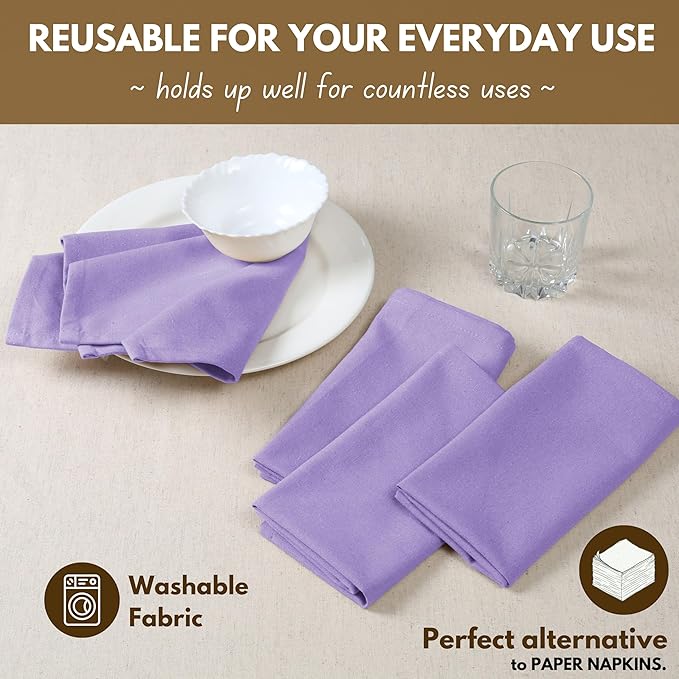 Native Fab Cotton Table Napkins, 4 Pack, 17x17 Inches, Hotel Quality, Durable, Washable Fabric, Ideal for Easter Sunday, Holiday Dinner, Cocktail Parties, Catering, Family Gatherings, Lavender