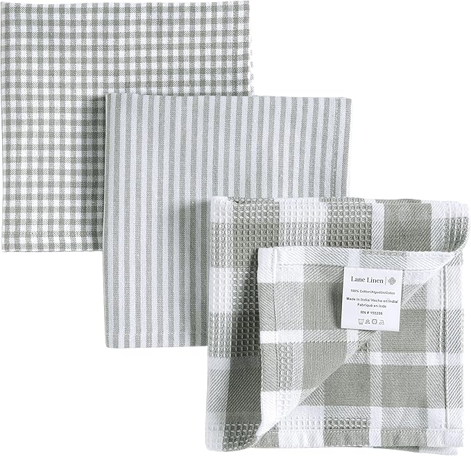 LANE LINEN 100% Cotton Kitchen Dish Cloths, Ultra Soft Absorbent Quick Drying Dish Towels, Multiweave Wash Cloths Dish Towel Sets, 12x12 Inches, 12 Pack - Grey