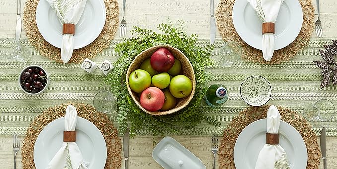 DII Farmhouse Braided Stripe Table Runner Collection, 15x72 (15x77, Fringe Included), Antique Green