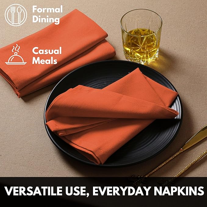 Napkin 100% Cotton Cloth Napkin Decorative Washable Napkins Set of 4 for Home, Kitchen, Dining, Cocktail Parties & Camping - Orange (17"x17")