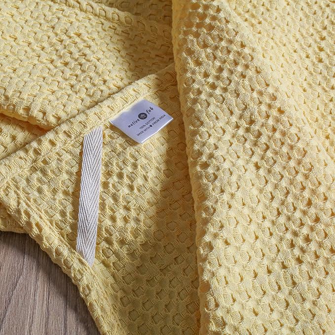 Native Fab 4-Pack Premium Waffle Kitchen Towels with Hanging Loop 16x26 inches, Soft Absorbent, Cotton Dish Towels for Cleaning Drying Dishes, Yellow