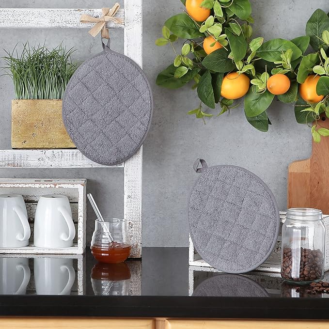 DII Basic Terry Collection Quilted 100% Cotton, Oval Potholder, Gray, 2 Piece