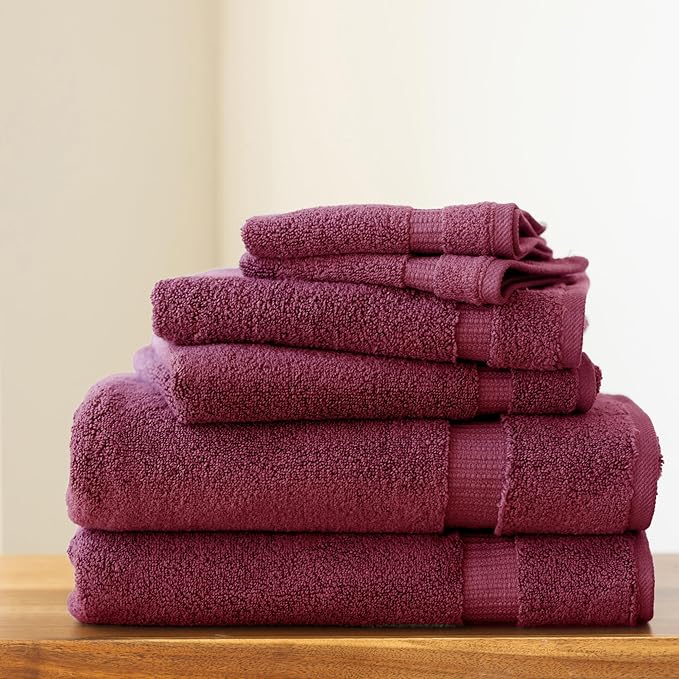 SALBAKOS 100% Turkish Cotton 6-Piece Towel Set | Premium Quality Hotel & Spa Collection | Ultra Soft, Super Absorbent 2 Washcloth, 2 Hand, 2 Bath Towels Sets | Made in Turkey (Wine, 6 Piece Towel Set)