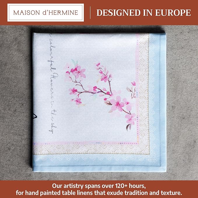 Maison d' Hermine Cloth Napkins Set of 4 100% Cotton Everyday Reusable Square Napkins Cloth Washable Dinner Wedding Restaurant Gifts for Mothers Day Spring/Summer (Blossoms in Spring, 20" x 20")