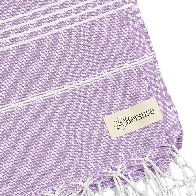 Bersuse Towels Anatolia XL Beach Blanket Throw Blanket Turkish Towel 100% Cotton Extra-Large Quick-Dry Lightweight Premium Peshtemal Towel - 61x82 Inches, Lilac (Set of 3)