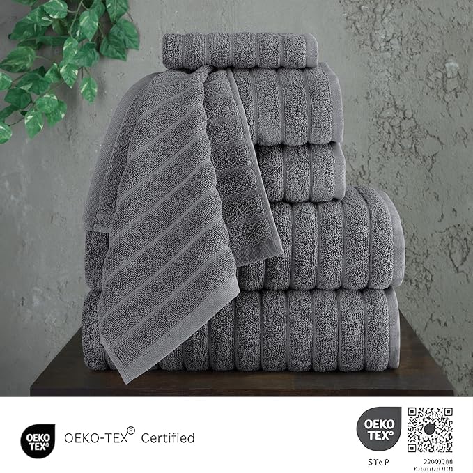 Classic Turkish Towels CTT - Luxury 6 Piece Towel Set, 100% Turkish Cotton, Absorbent & Comfy, 2 Bath Towels, 2 Hand Towels & 2 Washcloths | (Grey)