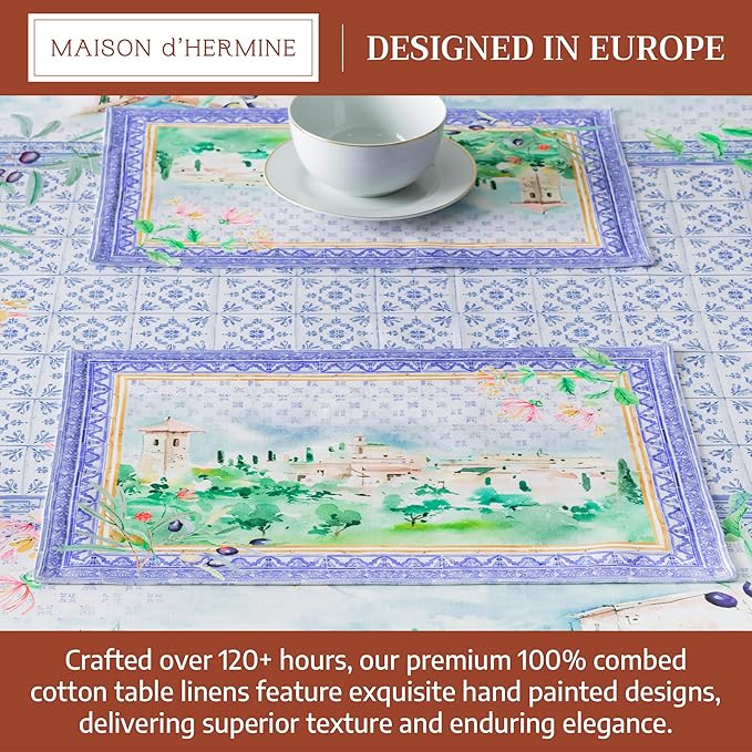 Maison d' Hermine Placemat 100% Combed Cotton Premium Cloth Placemats 13"x19" Washable Place Mats, Home, Kitchen, Dining, Cocktail Parties & Camping -Luberon (Set of 4)