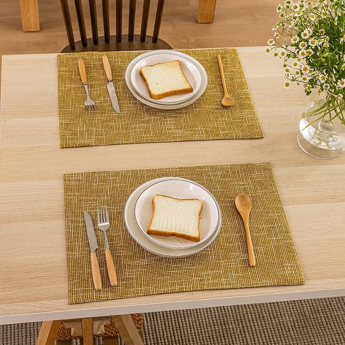 Kevin Textile Table Mats Set of 4 Heat Resistant Washable Placemats for Parties Buffet Dinner, 13 x 19 inches, Honey Yellow