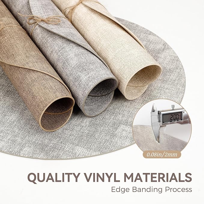 13" Round Placemats Set of 4, Reversible Faux Leather Heat Resistant Table Mats, Waterproof Oilproof Wipeable Table Protective Placemats for Vinyl, Washable for Indoor & Outdoor Use (4, Light Grey)