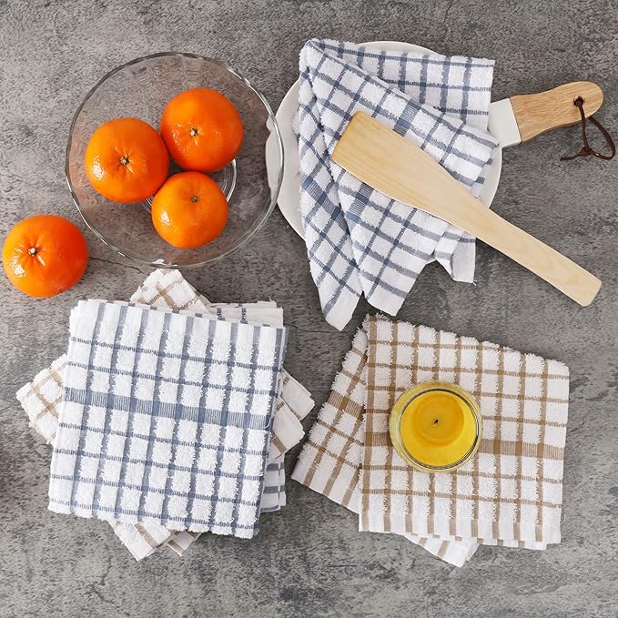 Egles 6 Packs Kitchen Dishcloths 100% Cotton Grid Terry Dish Cloths 12.5" x 12.5" Ultra Soft Super Absorbent Dishrag Reusable Dishcloth Multi-Purpose Quick Drying Hand Dish Towel Set with Hanging Loop