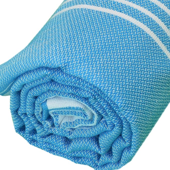 Bersuse Towels Anatolia XL Beach Blanket Throw Blanket Turkish Towel 100% Cotton Extra-Large Quick-Dry Lightweight Premium Peshtemal Towel - 61x82 Inches, Ocean Blue (Set of 3)
