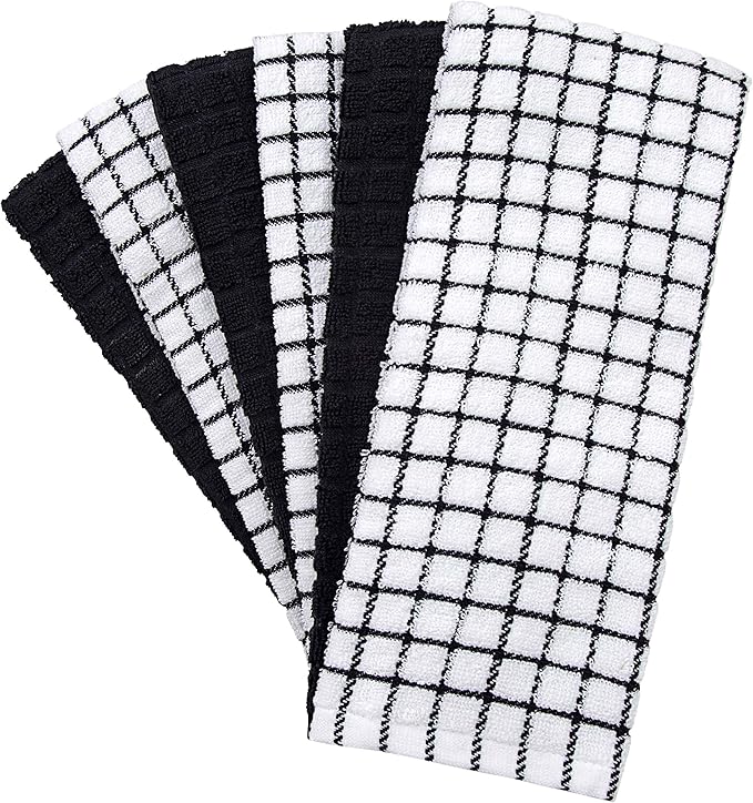 Bumble Kitchen Towels (6 Pack) | 16" x 28" | 100% Cotton Dish Towels for Kitchen | 380 GSM | Soft, Highly Absorbent & Durable Dish Towels with Hanging Loop | Black