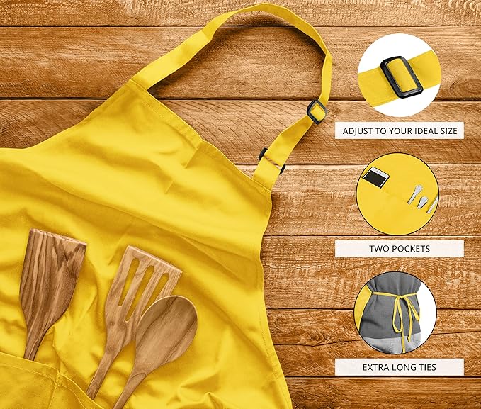 Utopia Kitchen 2 Pack Bib Apron, Adjustable with 2 Pockets, Water and Oil Resistant, Cooking Kitchen Chef Apron for Women Men