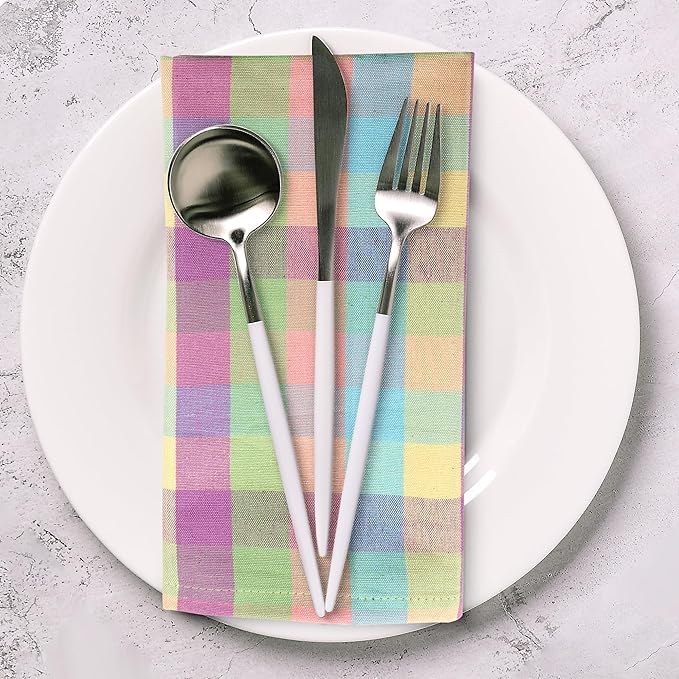 Urban Villa Cloth Napkins Set of 12 20x20 Inches 100% Cotton Napkins Cloth Washable Soft Durable Reusable Absorbent Table Dinner Napkins Cloth for Easter Decorations Restaurant Weddings-Easter Checks