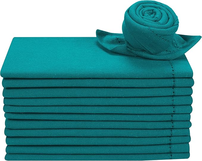 Lightnpro Cotton Dinner Napkins Set of 12, Hemstitched Dinner Cloth Napkins with Metred Corners, Washable and Reusable for Dining, Parties, Weddings, Holiday & Everyday Use - 18x18 Inch Teal