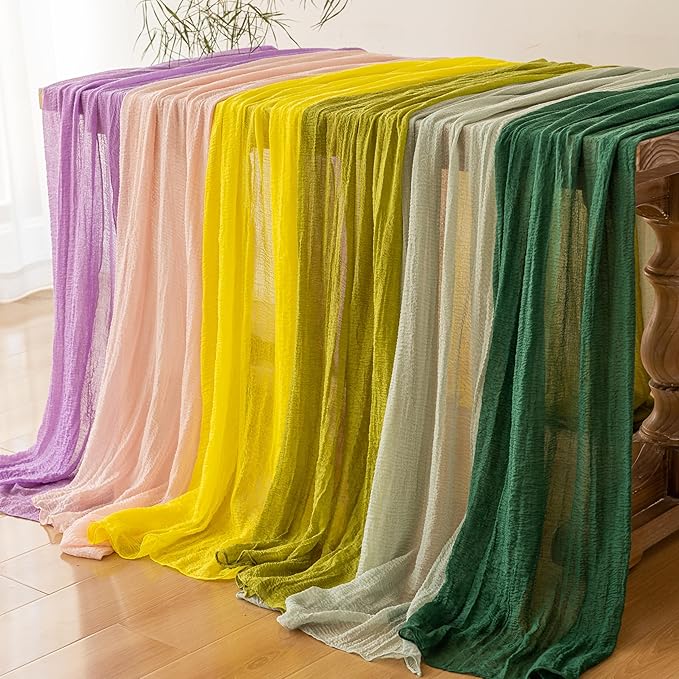 Keketoarrange 6pcs Dusty Pink Gauze Rustic Cheesecloth Table Runner 120 Inch 10 FT for Wedding Baby Shower Bridal Shower Birthday Engagement Garden Outdoor Party Long Sheer Boho Decorations