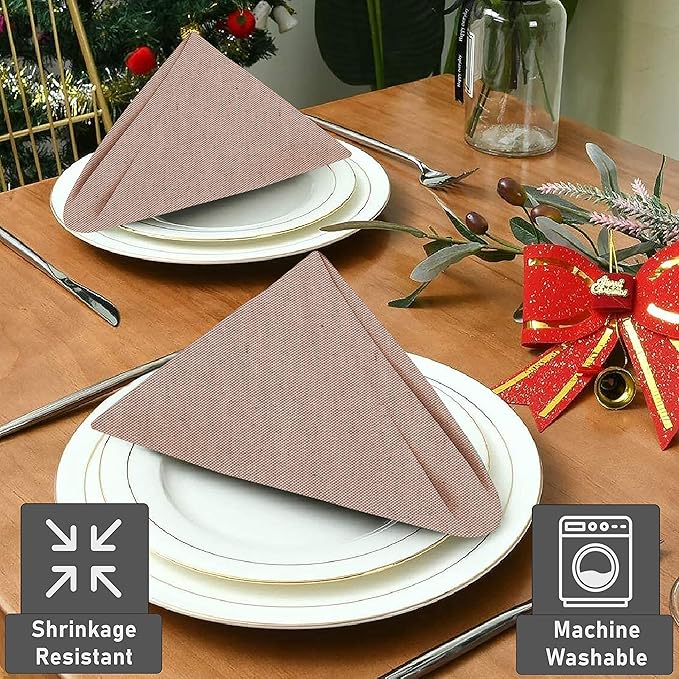 Ruvanti Cloth Napkins Set of 12, 18x18 Reusable Napkins Cloth Washable, Soft & Durable Table Napkin, Poly Cotton Fabric Dinner Napkins for Parties, Christmas, Thanksgiving, Weddings - Rust