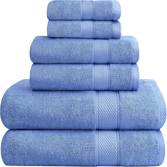 Oakias Premium Towel Set 600 GSM 6 Piece Blue - 100% Ring Spun Cotton Highly Absorbent Towels Set - Super Soft Bathroom Towel Set - Hotel Quality Double Stitched Hem - Ideal for Hotels, Spa, Gyms