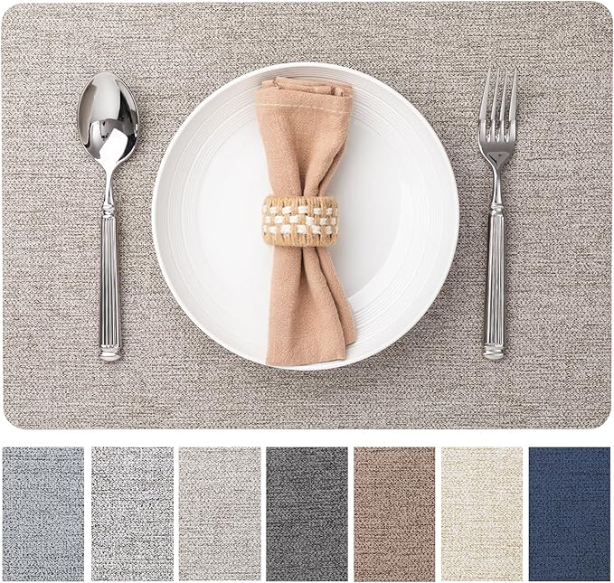Faux Leather Placemats Set of 12 Vinyl Washable Wipeable Table Mats for Kitchen Dining Table Heat Resistant Waterproof Modern Indoor/Outdoor Placemats Non-Slip Easy Clean Place Mats (Mix Gray)