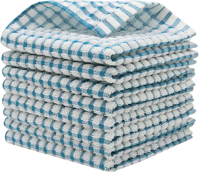 Cotton Cleaning Rags Terry Dish Cloths for Washing Dishes, Set of 8 Dish Rags for Cleaning, Light and Soft Dish Towels for Kitchen Drying Dishes, 11.8 Inch x 11.8 Inch (Teal)