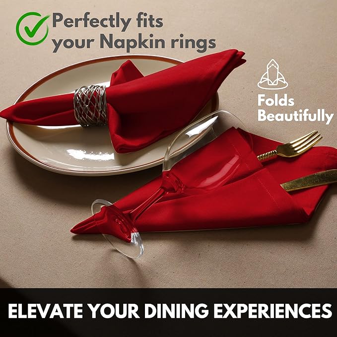 Cloth Napkins 17"x17" 100% Cotton Decorative Washable Table Napkin for Kitchen, Party, Wedding, Restaurant & Camping - Red (Set of 4)