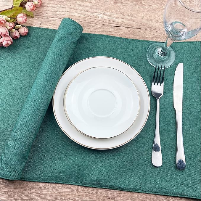 Weabetfu Cloth Placemats Set of 4 Heat Resistant Dining Table Placemmats Cotton Linen Machine Washable Kitchen Table Mats Wrinkle Free Thick Fabric Place Mat,Easy to Clean,13"x19",Green