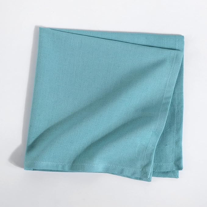 FINGERCRAFT Dinner Cloth Napkin Cotton Linen Blend 12 Pack Natural Premium Quality Mitred Corner for Every Day Use Pre Shrunk and Good Absorbency 18x18 in Easter Color Sky Blue