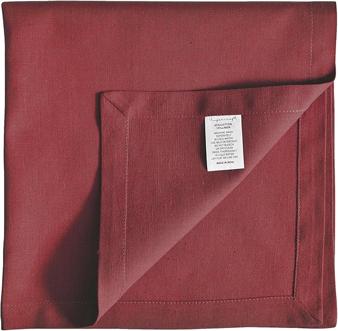 FINGERCRAFT Dinner Cloth Napkins, Cotton Linen Blend Mitered Corner Napkins Cloth 12 Pack Natural Premium Quality for Every Day Use, Parties, Easter, Thanksgiving, Weddings, 18x18 inch Rythmic Red