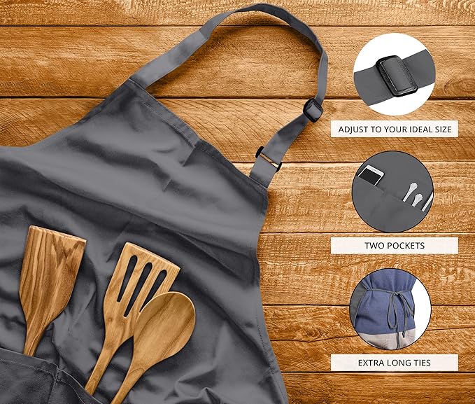 Utopia Kitchen 2 Pack Bib Apron, Adjustable with 2 Pockets, Water and Oil Resistant, Cooking Kitchen Chef Apron for Women Men