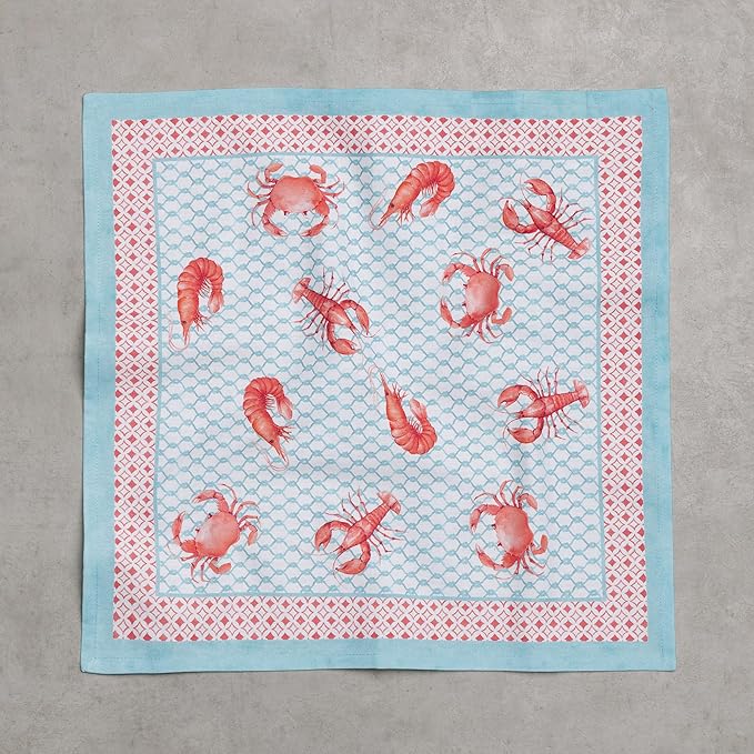 Maison d' Hermine Cloth Napkins Set of 4 100% Cotton Everyday Reusable Square Napkins Cloth Washable Dinner Party Wedding Restaurant Gifts for Mothers Day Spring/Summer (Lobster Love, 18" x 18")