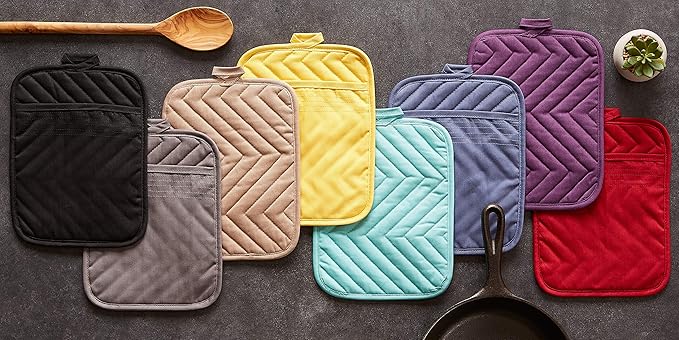 DII Heat Resistant Quilted Cotton Pot Holder Set, Designed with Space to Personalize Allowing a Customized Design, 7x9, Stone, 3 Count