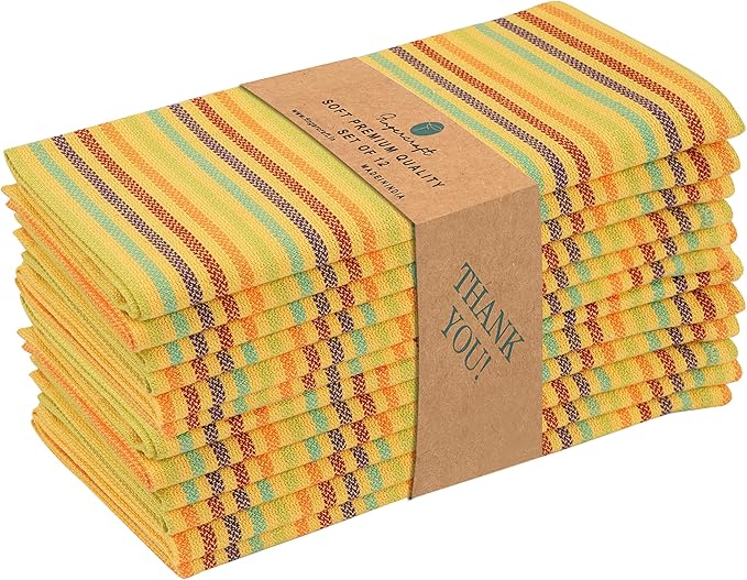 FINGERCRAFT Cloth Napkins, Everyday Use, Premium Quality High GSM Woven Cotton, Set of 12, 20X20 Inch Oversized Napkins Cloth Mitered Corners, Soft, Durable Hotel Quality Yellow Multi