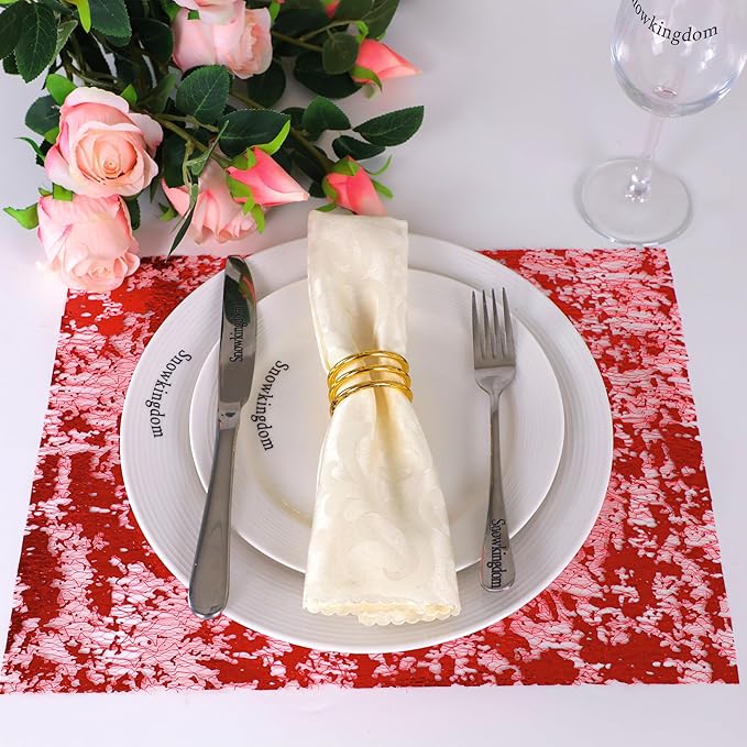 Snowkingdom Red Sparkly Table Runner Glitter Sequin Glitter Metallic Foil Mesh Lace 11 Inch x 49 Feet Long Roll Centerpieces Decorations for Wedding Anniversary Mother's Day Valentine Party Birthday